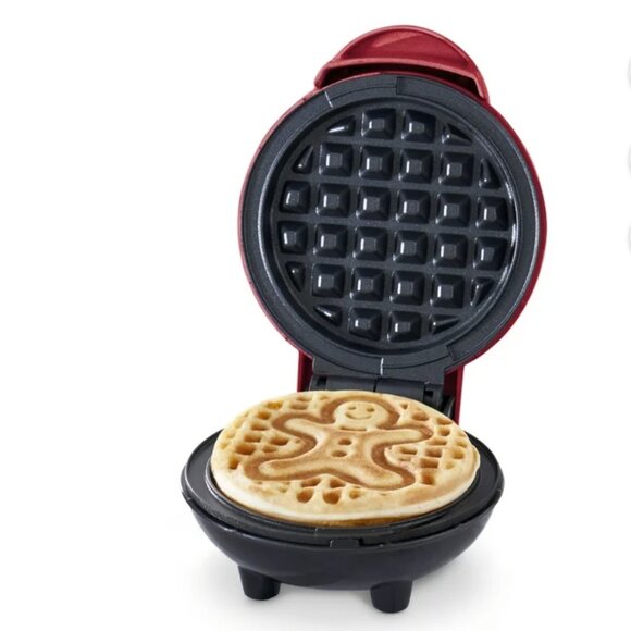 DASH MINI GINGERBREAD MAN 1-WAFFLE ELECTRIC WAFFLE MAKER -NONSTICK- RED - Picture 11 of 11